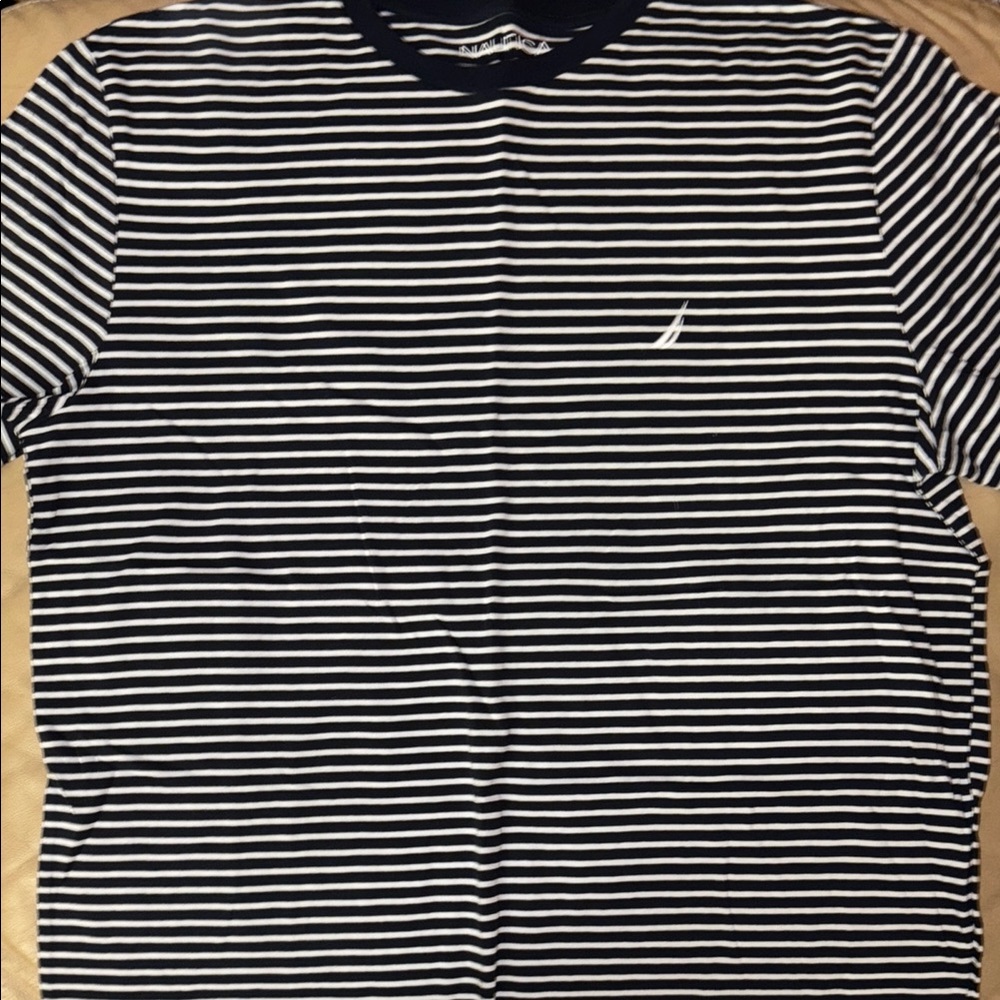 Nautica Black and White Striped T-Shirt